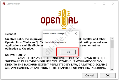Установка OpenAL завершена